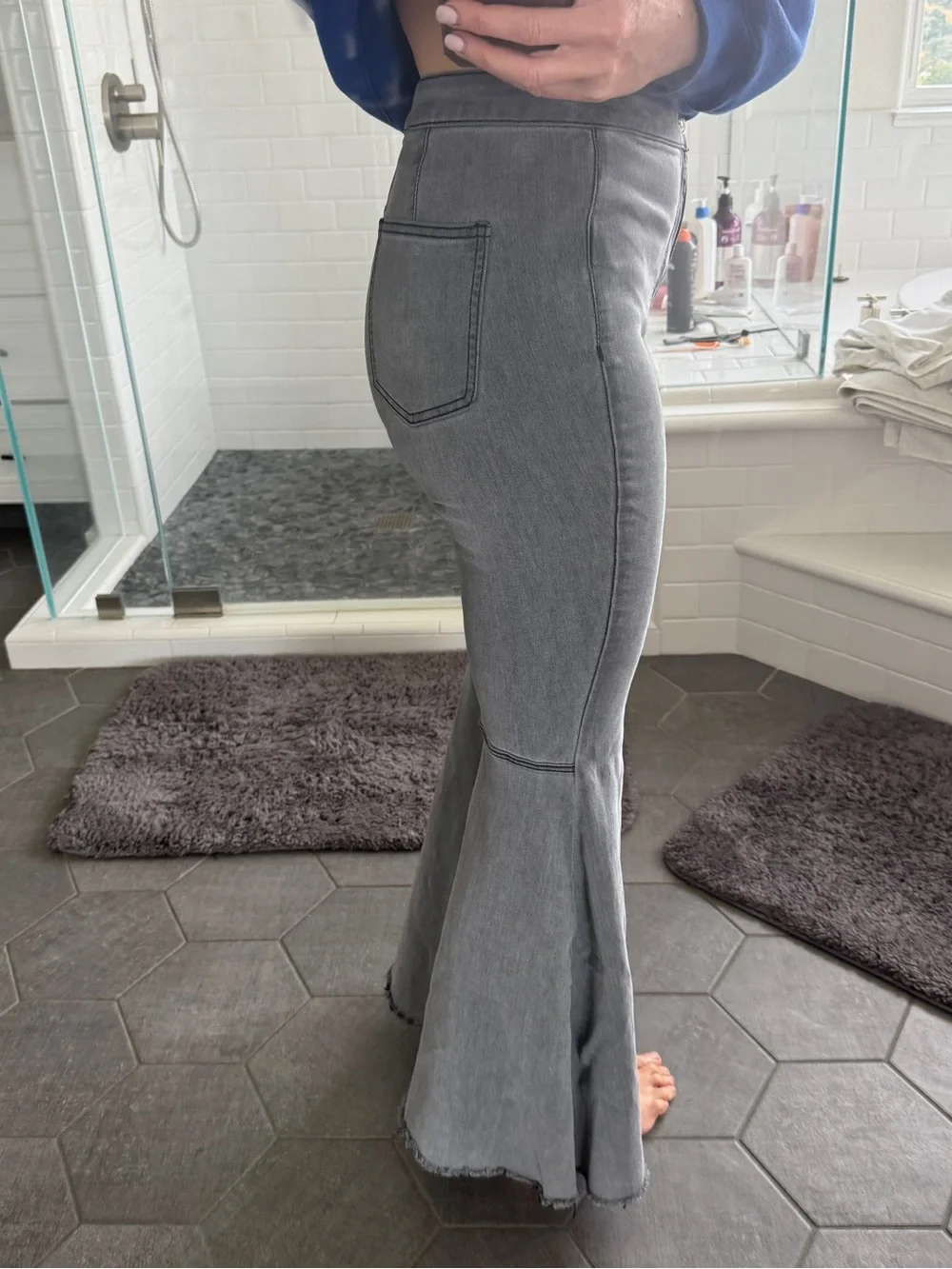 Free People Gray High-Rise Flare Jeans